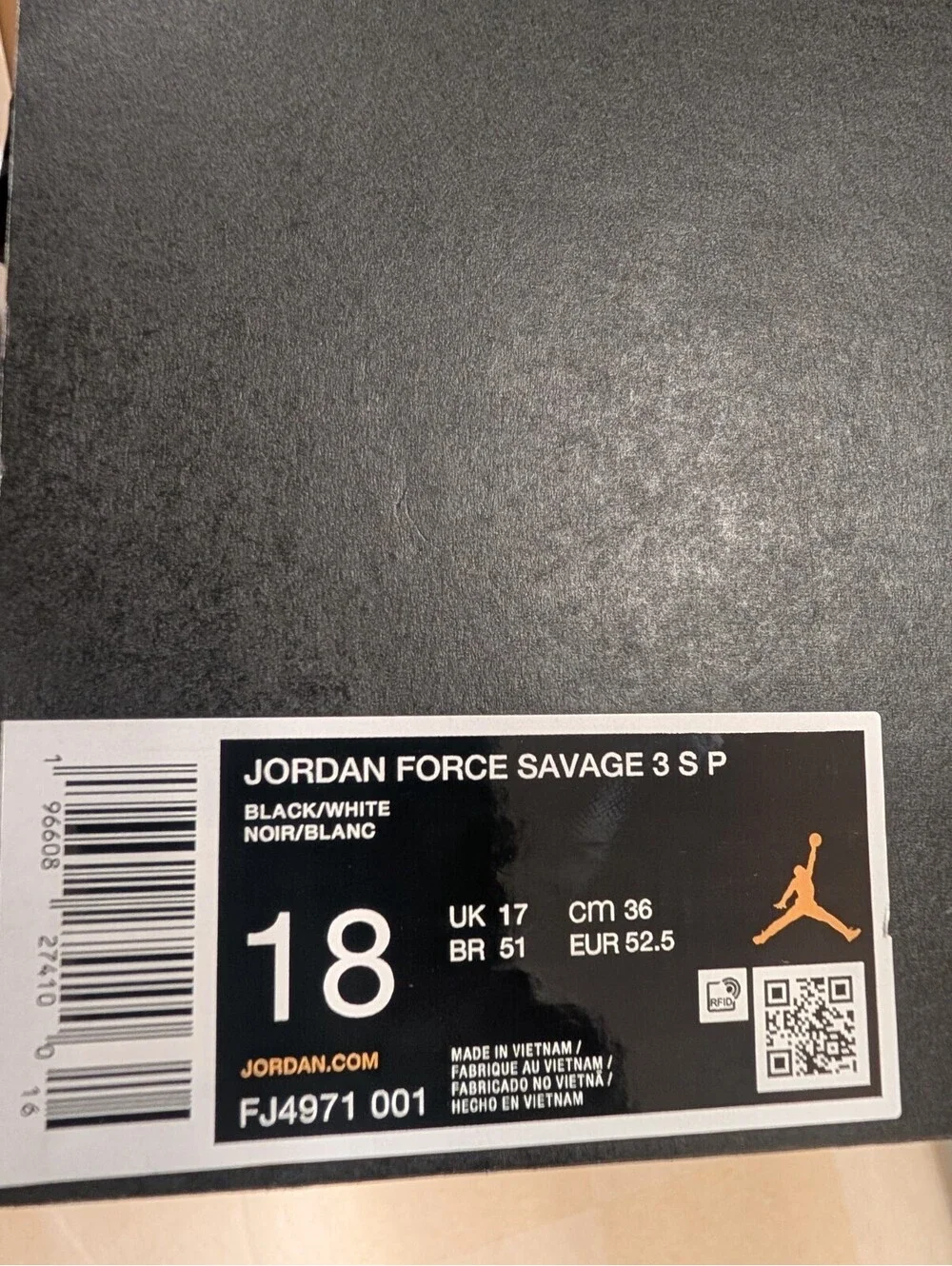 New Nike Air Jordan Force Savage 3 S P Mens Sz 18 Cleats Black White FJ4971 001